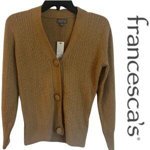Francescas Women’s Camel Cozy Cable Knit Cardigan Sweater Size XS